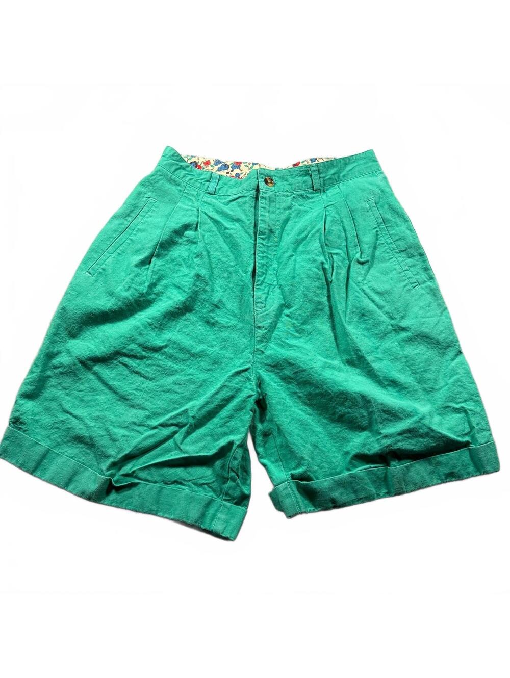Vintage 80s J.J. Fargo High Waisted Emerald Green Pleated Bermuda Shorts Floral